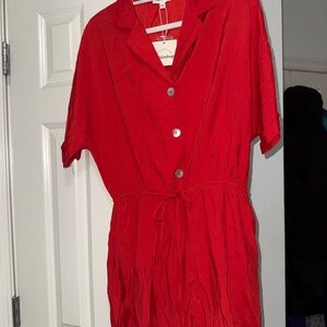 mittoshop Red Button-Front Dress